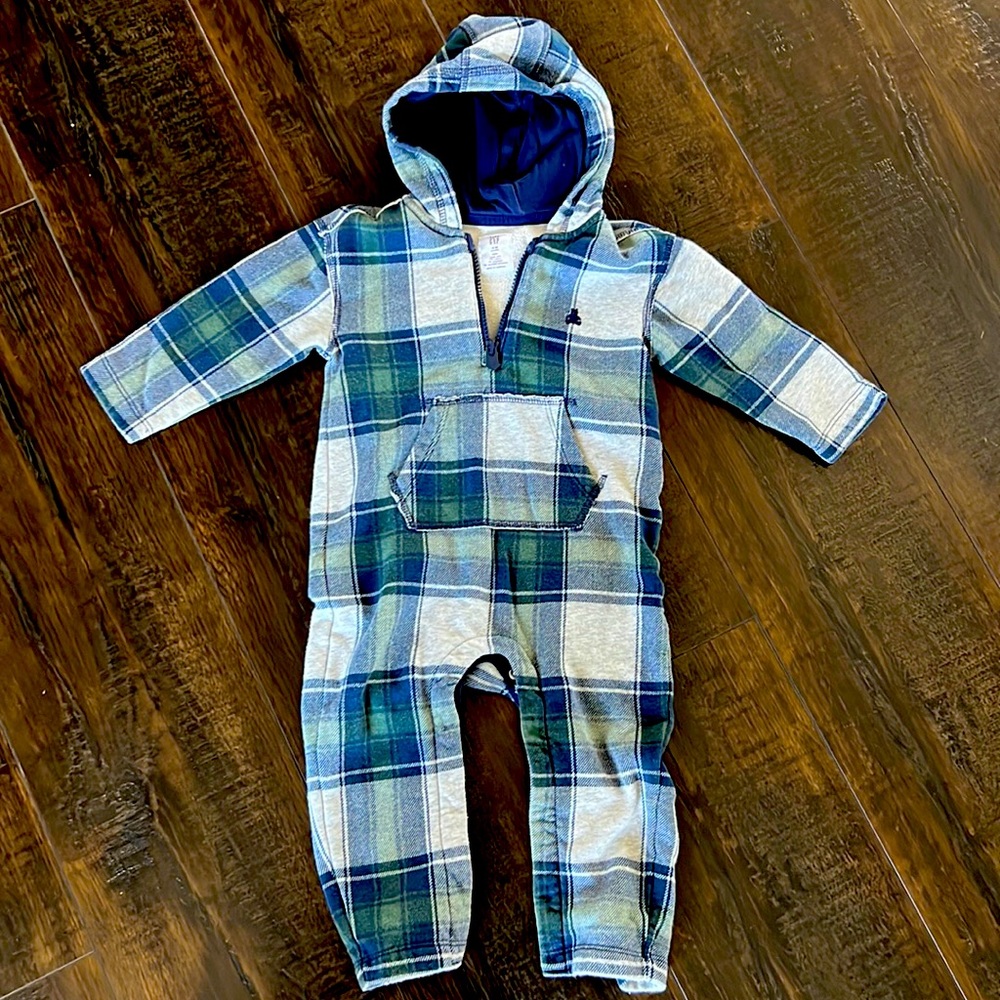 Gap plaid romper with hoodie
